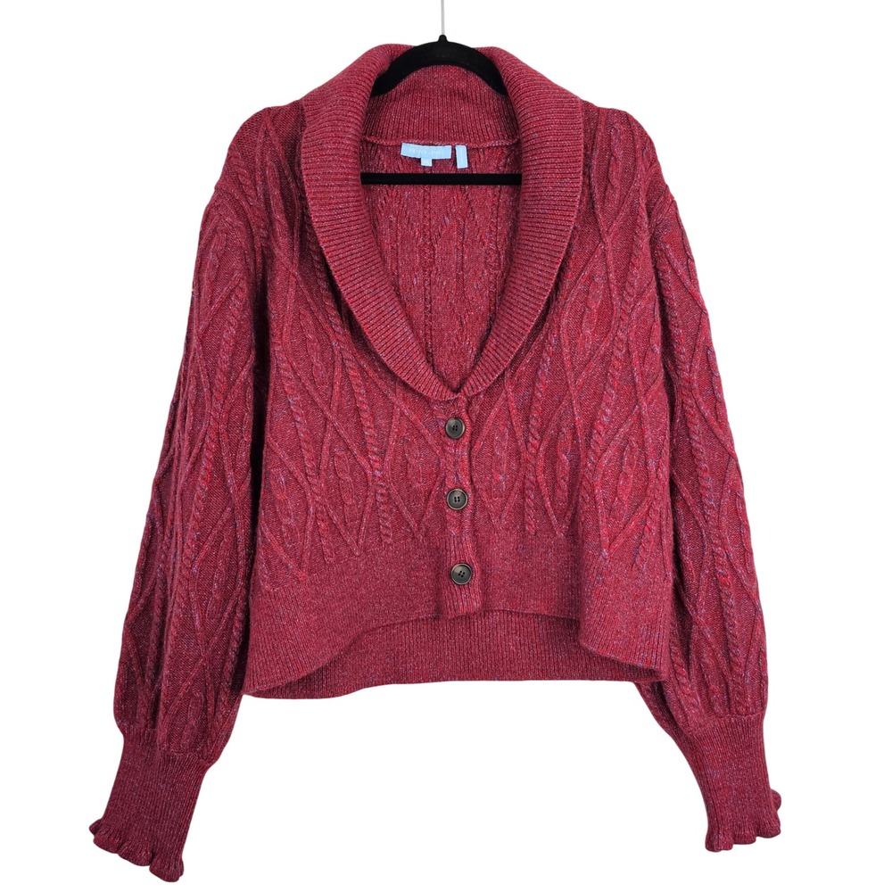 Draper James Red Cable Knit Button Front Shawl Collar Cardigan Sweater Womens XL